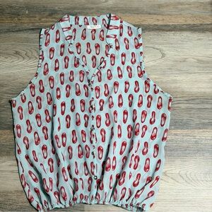 Love J Sleeveless Blouse with Red Shoe Print